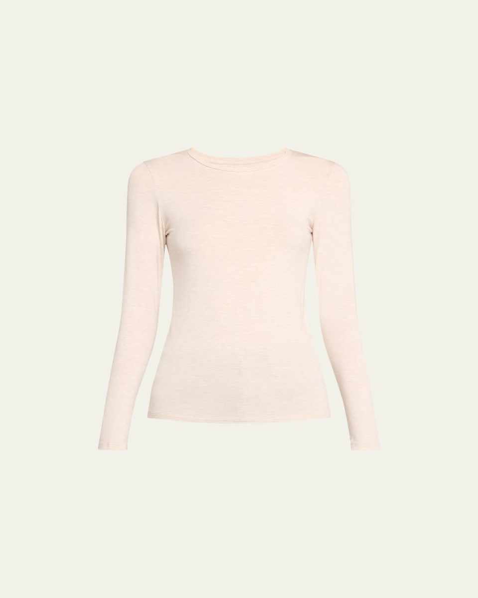 Soft Touch Flat-Edge Long-Sleeve Crewneck Top